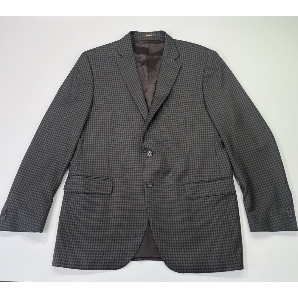 Peter Millar Sport Coat Blazer Men's 44T Tall Plaid 100% Wool Gray Black/Navy